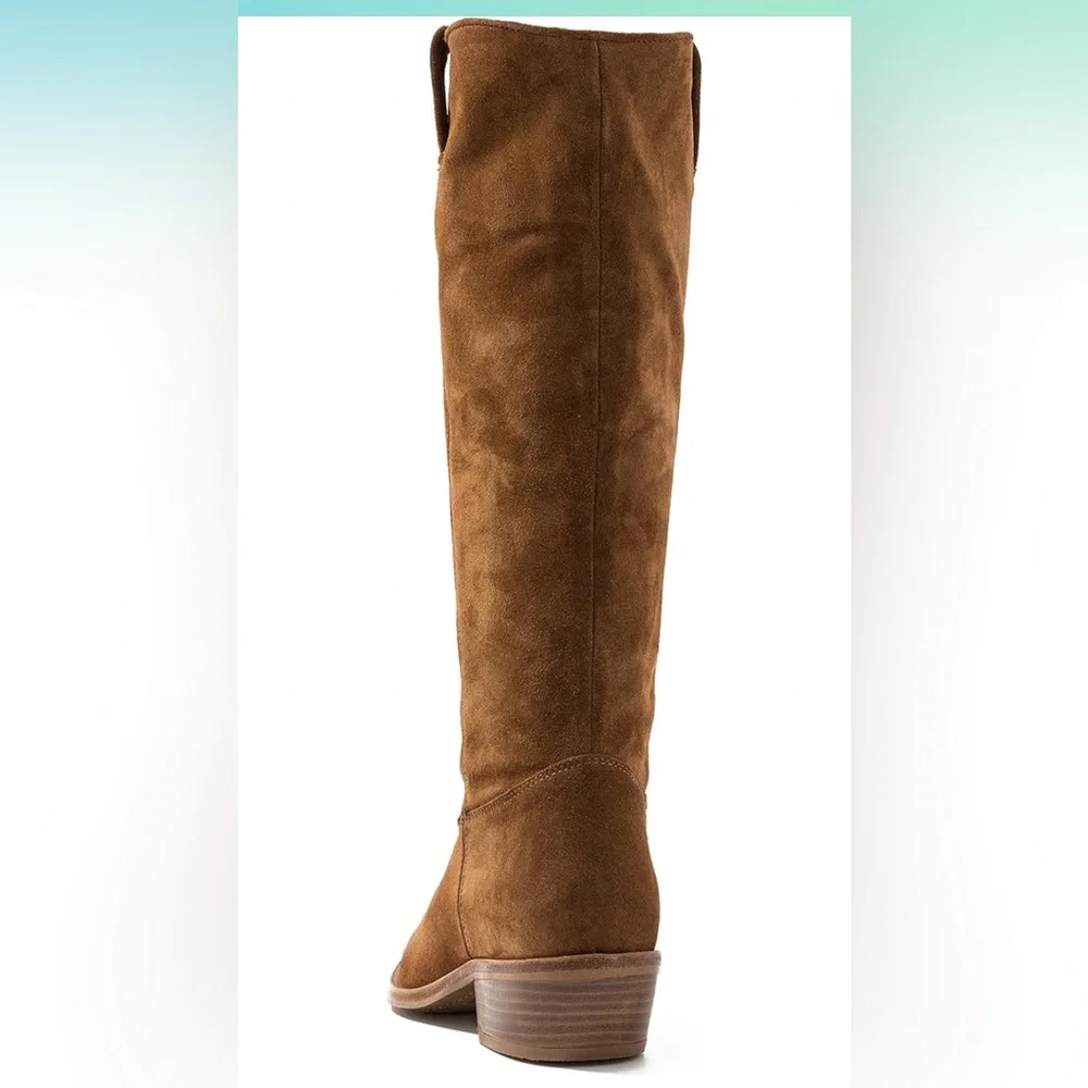 Low Stacked Slouchy Knee High Western Boots Pointed Square Toe Velvet Suede 1.5